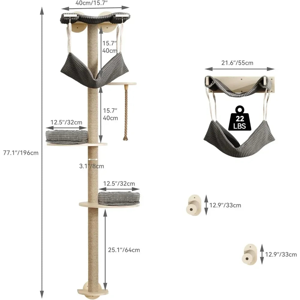 Tall Wall Mounted Cat Tree With Hammock
