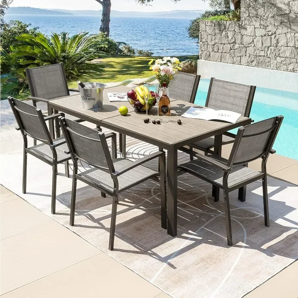 7 Piece Terrace Dining Outdoor Furniture Set Weatherproof Stackable