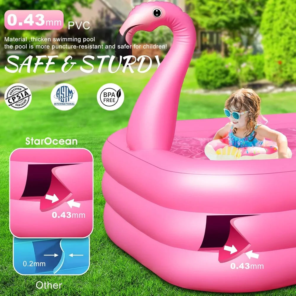 Solar Flamingo Inflatable Swimming Pool with Lights for Kids, Adults