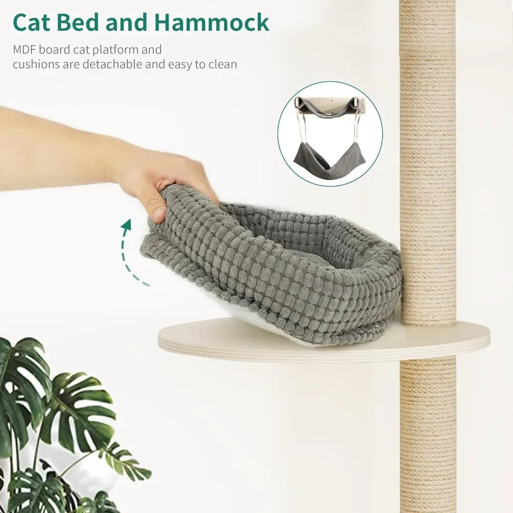 Tall Wall Mounted Cat Tree With Hammock