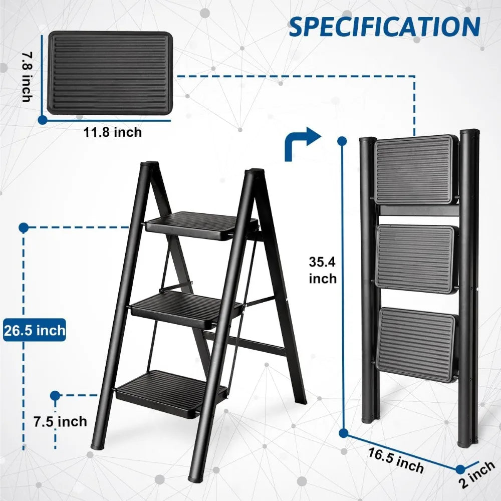 3 Step Folding Step Ladder, 330 Lbs