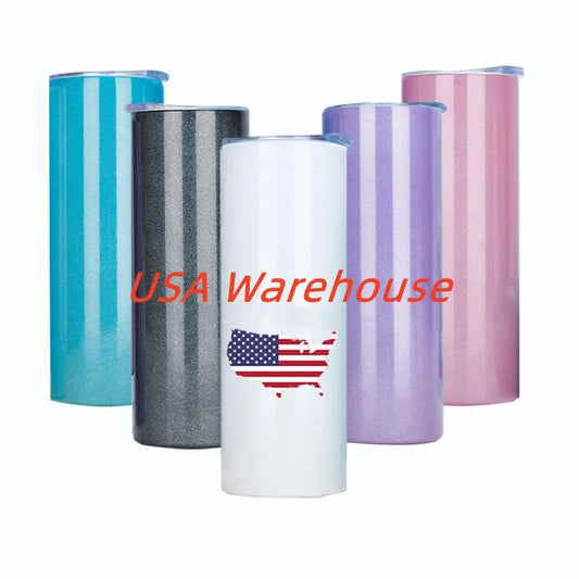 Stainless Steel Rainbow Shimmer 20oz Double Wall White Glitter Sublimation Tumbler With Metal Straw