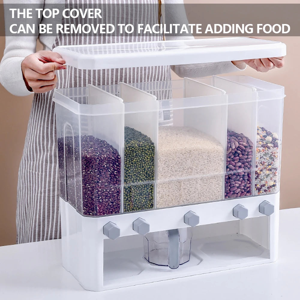 5-Grid Cereal Dry Food Dispenser Storage Box