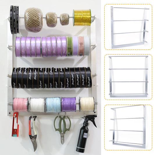 Wall Mount Ribbon Roll Storage Rack Organizer 4 Rods