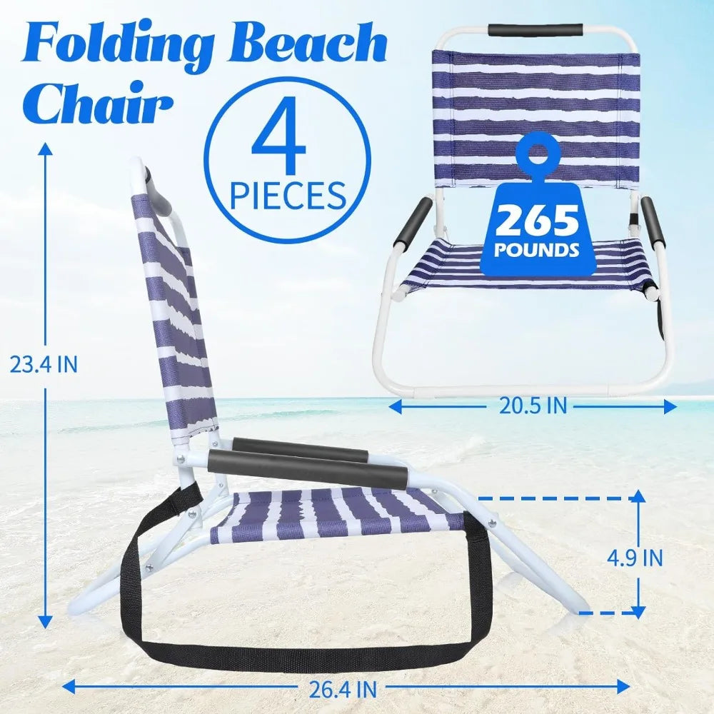 4-piece foldable beach chair with shoulder straps