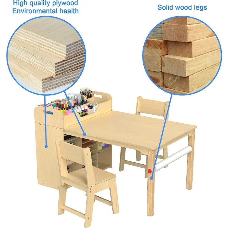 Kids Art Table and Chairs with Large Storage, Portable Art Supply Organizer for Children Ages 8-12