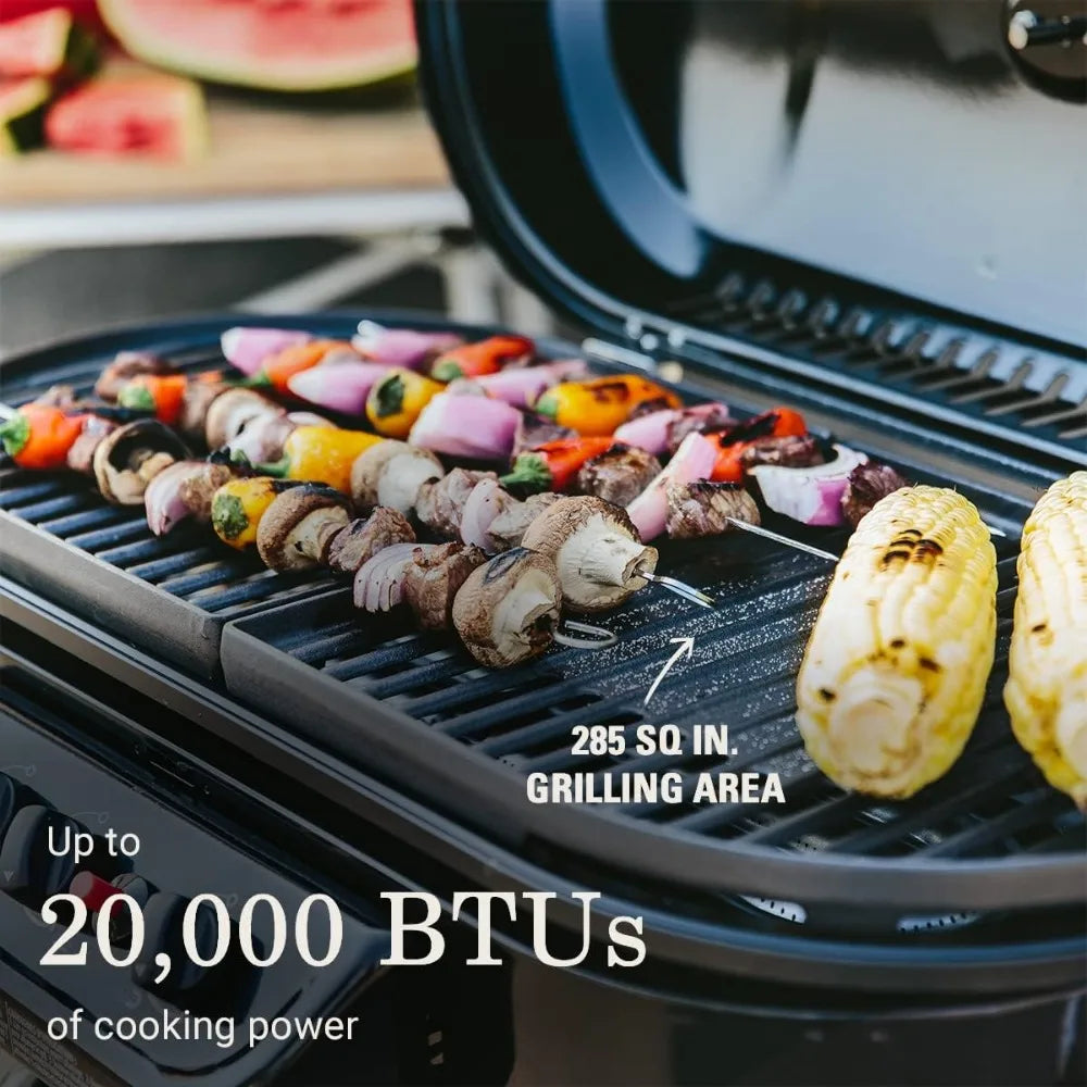 Portable Stand-Up Propane Grill, with 3 Adjustable Burners, Push-Button Ignition