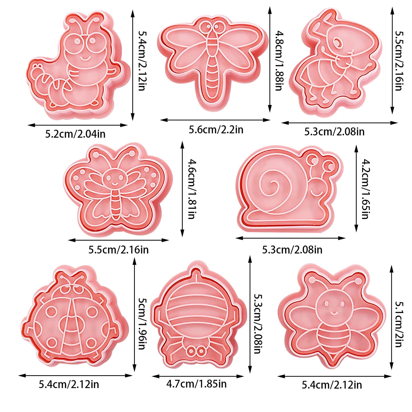 8Pcs 3D Cute Insect Cookie Cutter, Chocolate Press, Stamp Mold For Kids