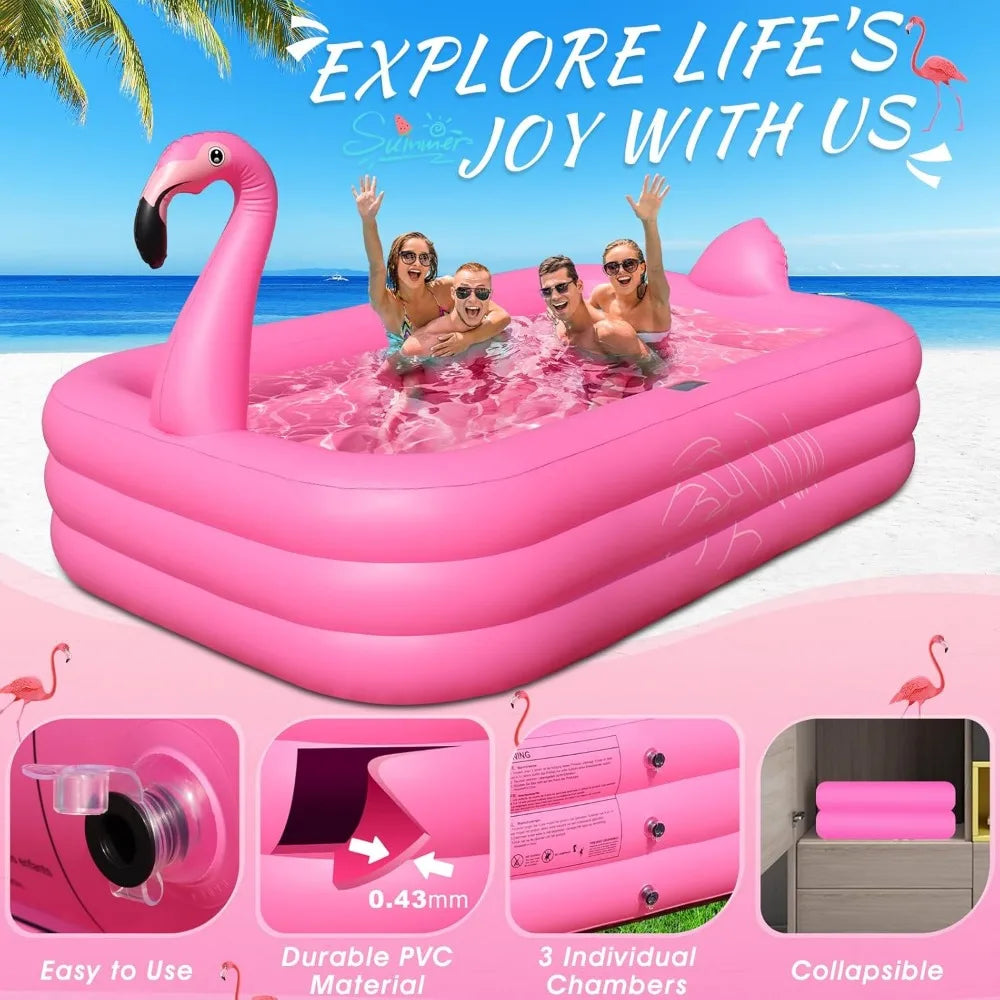 Solar Flamingo Inflatable Swimming Pool with Lights for Kids, Adults