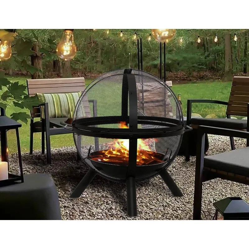 35" Outdoor fire with BBQ Grill Globe for Camping, Heating, Bonfire and Picnic