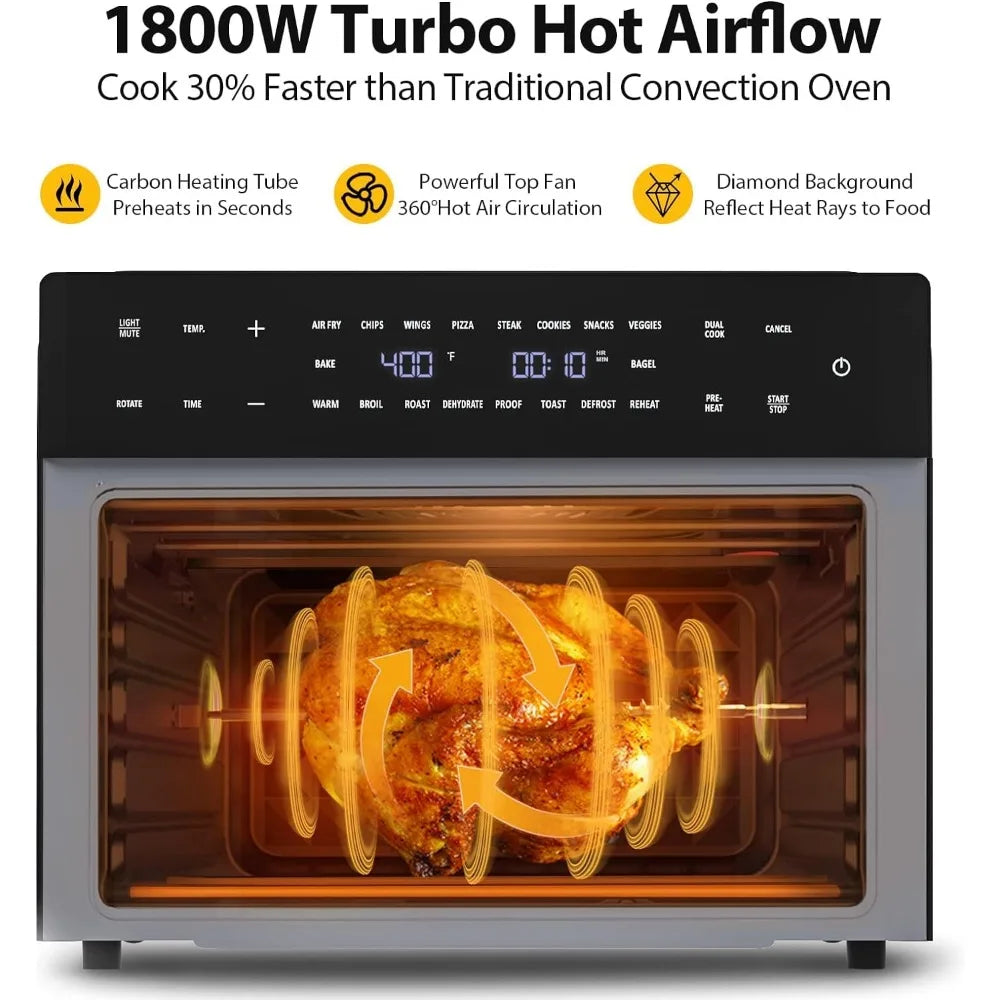 32QT Extra Large 19-In-1 Air Fryer Toaster Oven Combo, 1800w, Digital Convection Oven Fit 13" Pizza, 6 Accessories