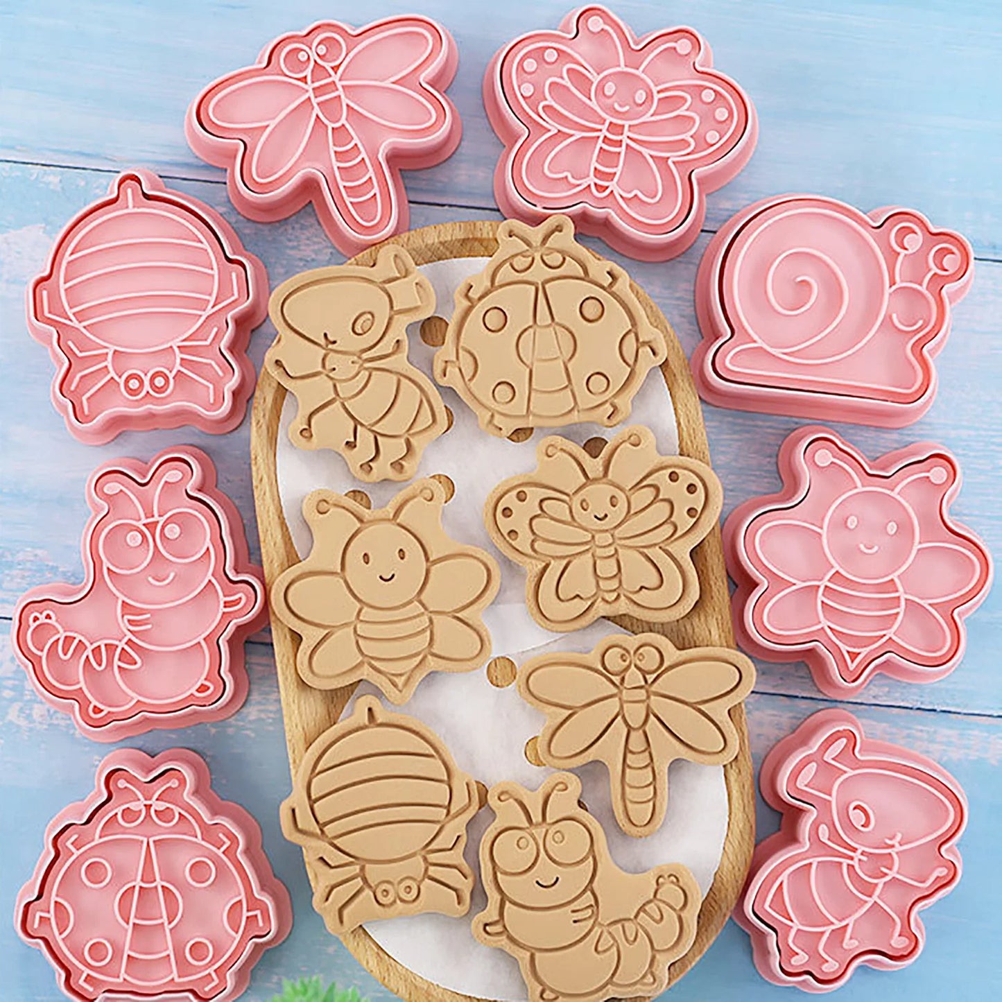 8Pcs 3D Cute Insect Cookie Cutter, Chocolate Press, Stamp Mold For Kids