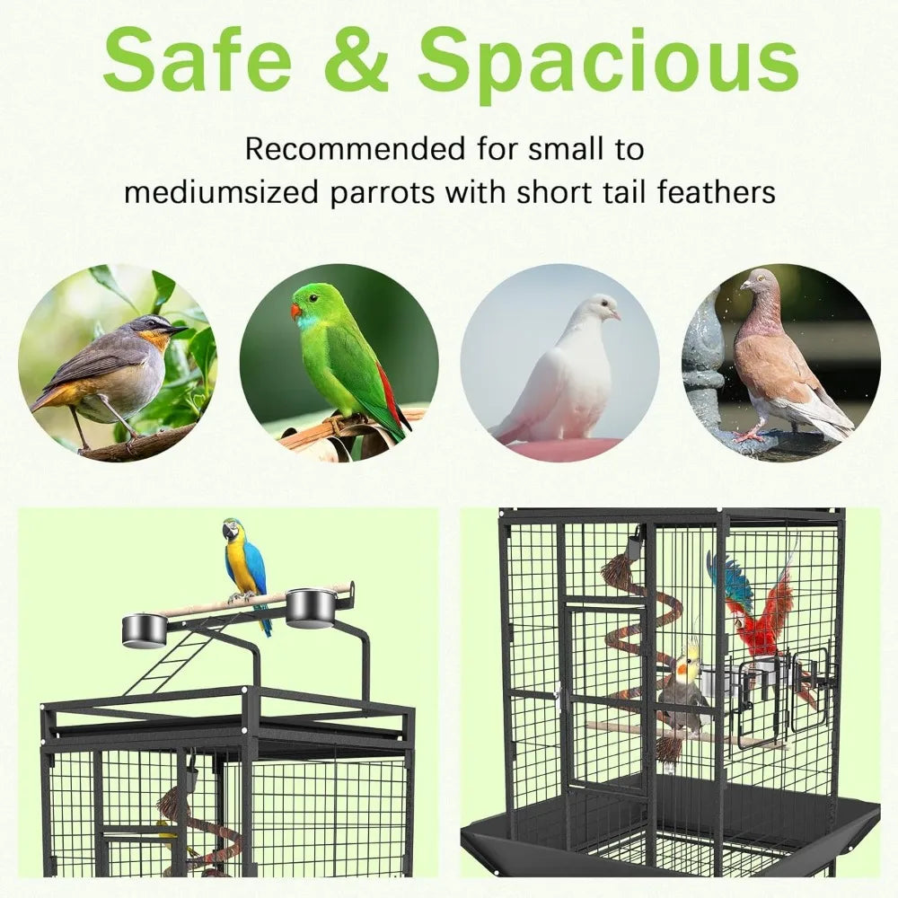 61'' Bird Cage Cage With Rolling Stand & Bottom Tray