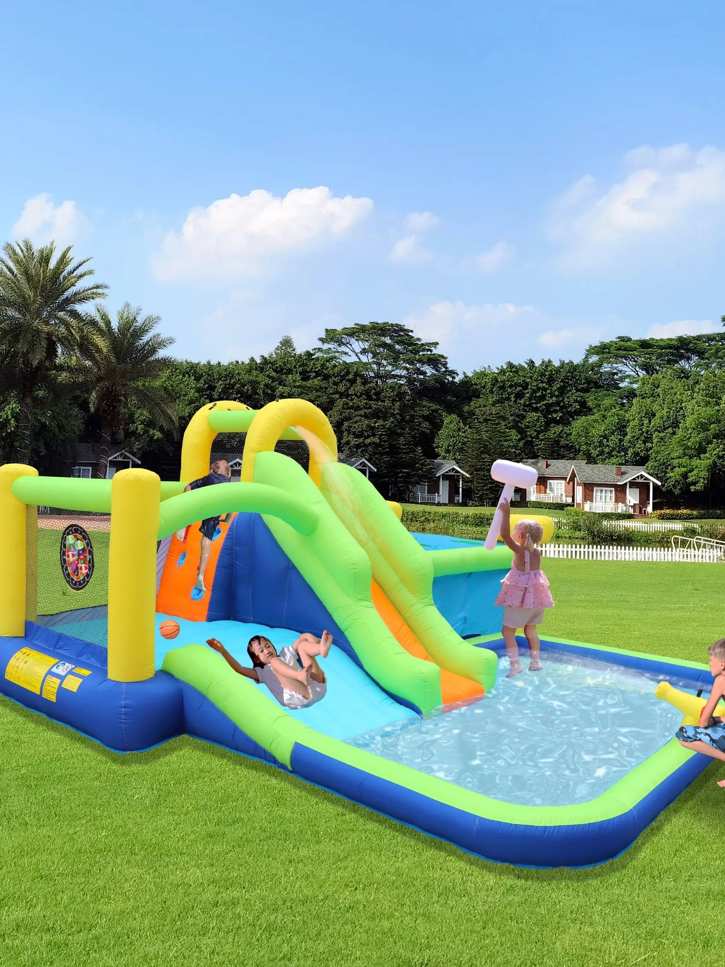 7 in1 Inflatable bouncing house with Whack a mole games & Splash pool & Target games