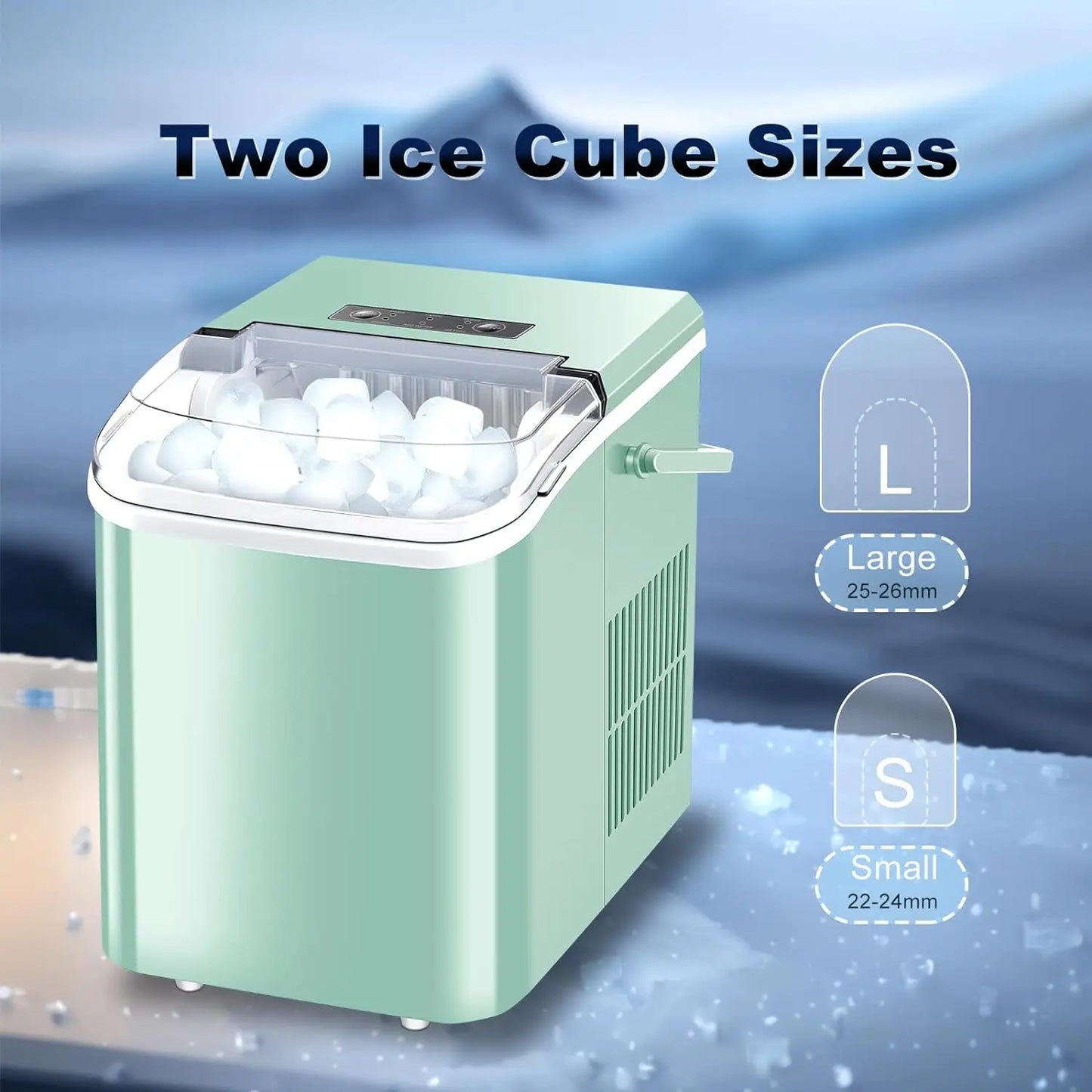 Portable Ice Machine with Carry Handle, 2 Sizes of Ice cubes