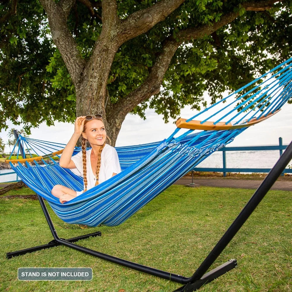 Double Hammock with Curved Spreader Bar, Portable with Carrying Bag & Tree Straps