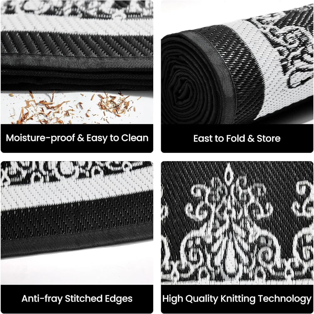 Large Waterproof Area Rugs for Patio, Camping  Foldable Reversible Plastic Straw