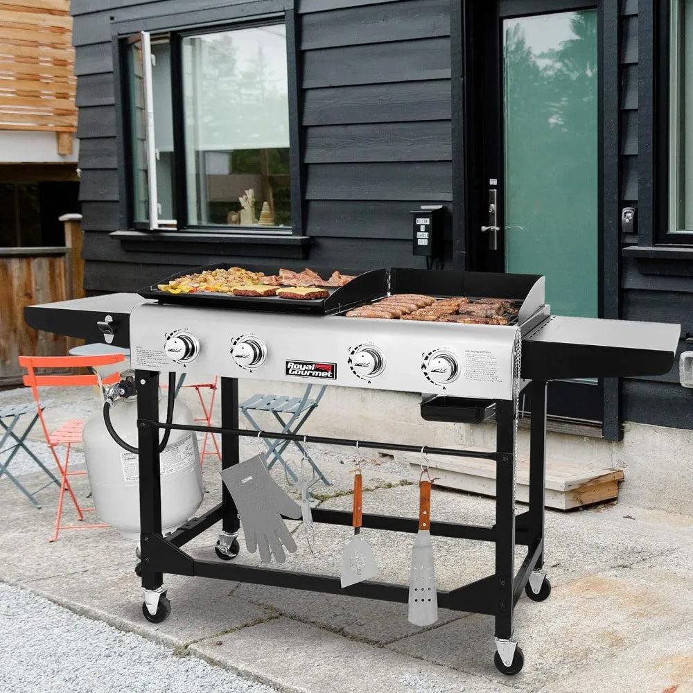 Portable Propane Gas Grill and Griddle Combo With Side Table